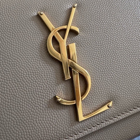 Yves Saint Laurent Gold Logo Beige Clutch - Picture 7 of 9